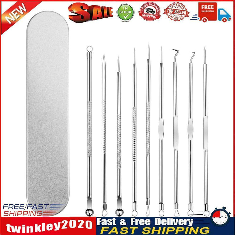 9pcs Stainless Steel Blackhead Comedones Acne Blemish Extractor Remover Newly