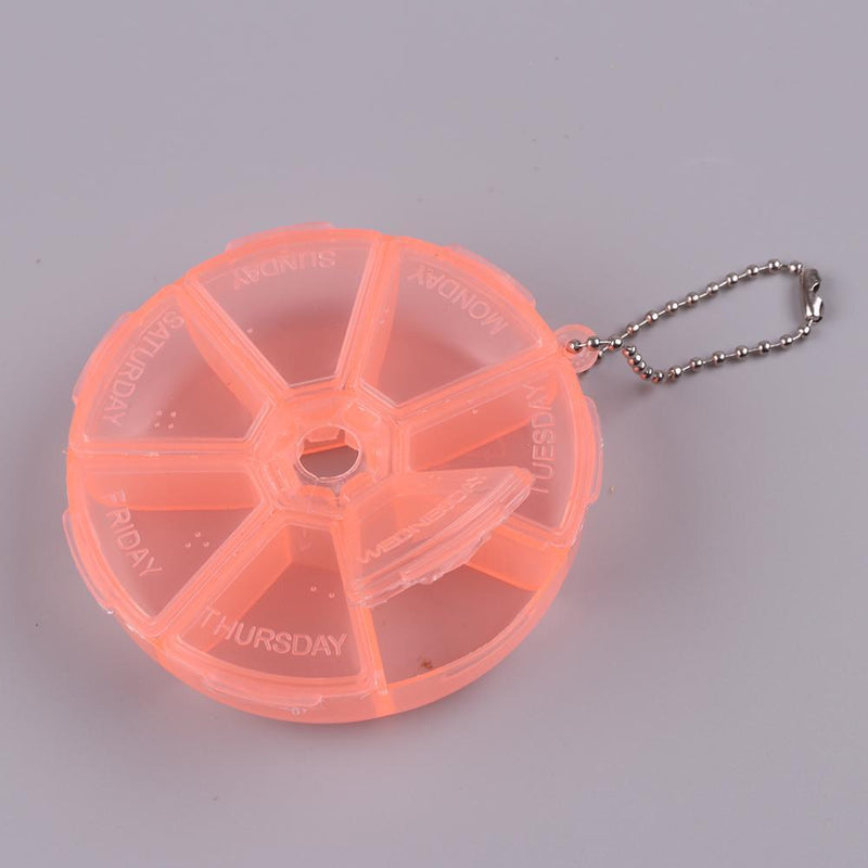 Portable 7 Day Weekly Round Drug Pill Box Medicine Splitters (Watermelon)