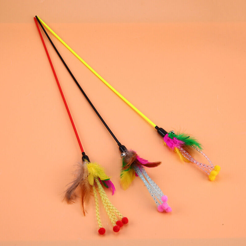 5pcs Funny Elastic Plastic Long Pole Colorful Flower Sticks Feather Tease