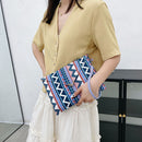 Ethnic Style Women Canvas Print Envelope Wristlet Bag Purse Handbag (Blue)