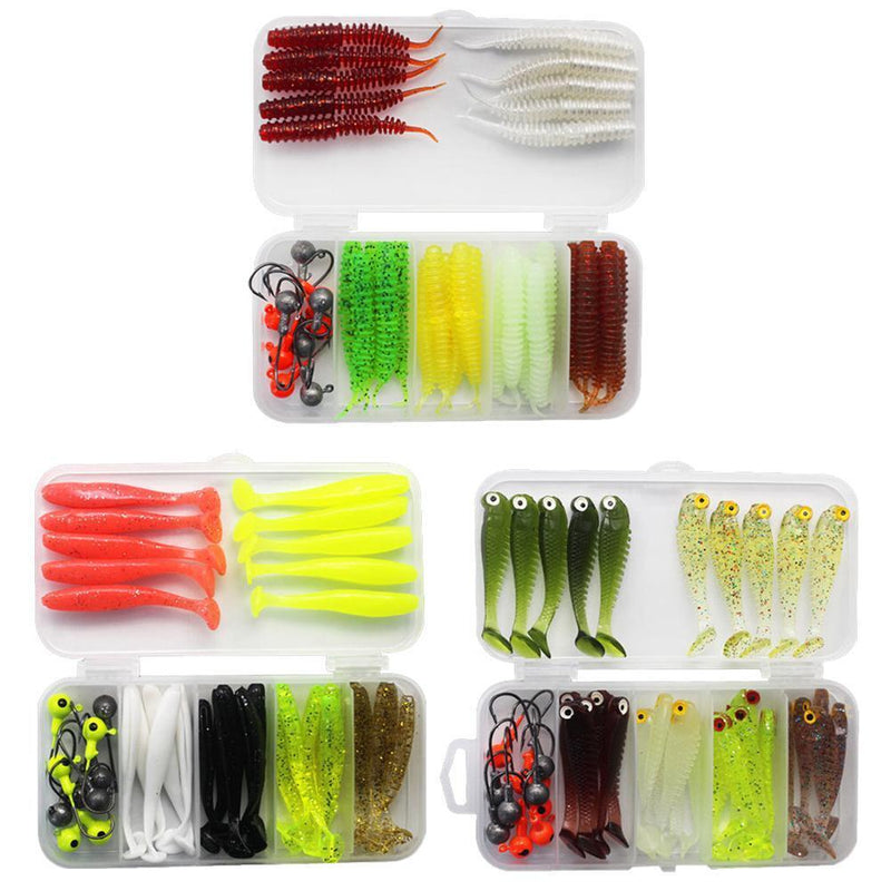 40pcs Soft Fishing Lure Kit Jig Head Hook Bait with Tackle Box (Style C)