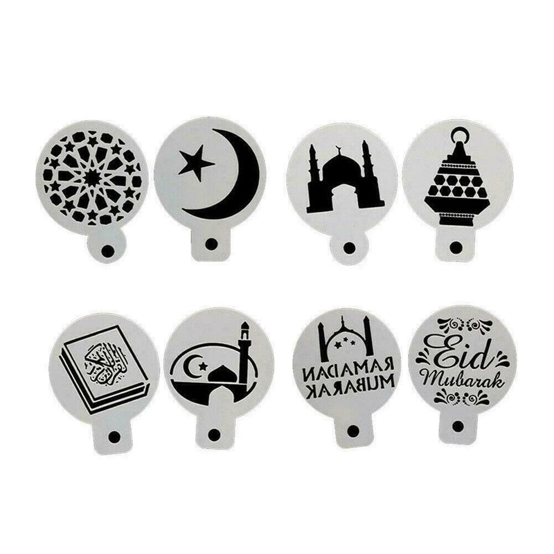 Pet Eid Mubarak Coffee Spray Stencils Cookie Cake Mold Mubarak Ramadan Q9V1