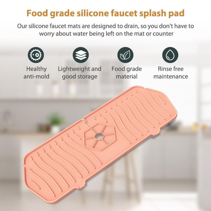 Kitchen Faucet Mat Silicone Sink Splash Guard Counter Draining Pad (Pink)