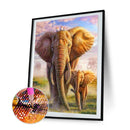 5D DIY Full Drill Round Shape Elephant Mother Son Rhinestone Diamond Drawing