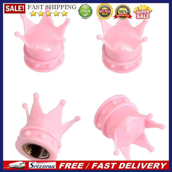 4pcs Pink Crown Shape Car Auto Wheel Tire Tyre Valve Stem Caps Dust Covers