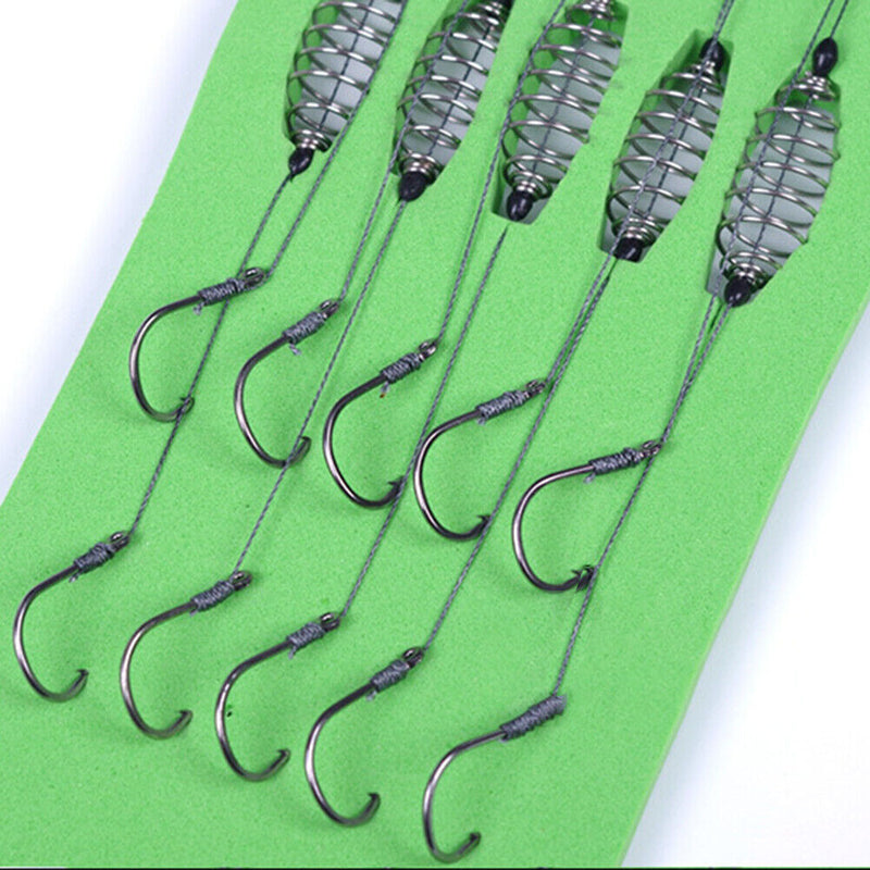 5pcs Fishing Device Spring Double Hook Carbon Steel Barbed Bait Feeder Hooks