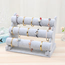 Velvet Bracelet Bangle T-Bar Rack Watch Jewelry Display Stand (Grey 3 Tier)