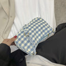 Fashion Women Oxford Cloth Plaid Print Underarm Bag Chain Handbags (Blue)