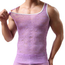 Sexy Lace Men Breathable Perspective Vests Tank Tops Undershirt(Purple/XL)