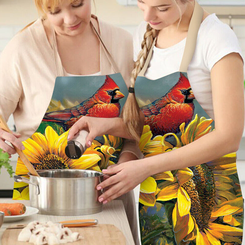 Sunflower Parrot Print Kitchen Linen Apron Sleeveless Waterproof Household Bi