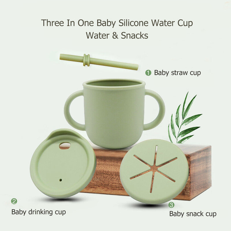 Portable Baby Silicone Cup BPA-Free Leakproof Storage Snack Bottle (Green) Newly