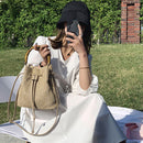 Beach Straw Woven Shoulder Bag Bamboo Handheld Crossbody Bucket Women Handbags