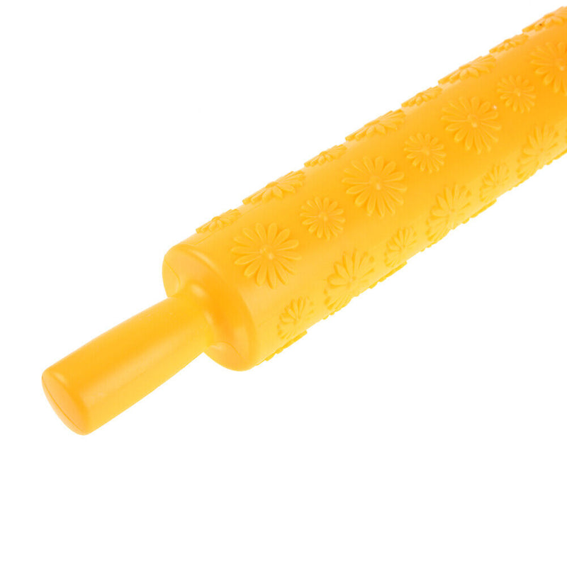 Rolling Pin Pattern Baking Tool Fondant Embossed Mold Cake Deco(Yellow