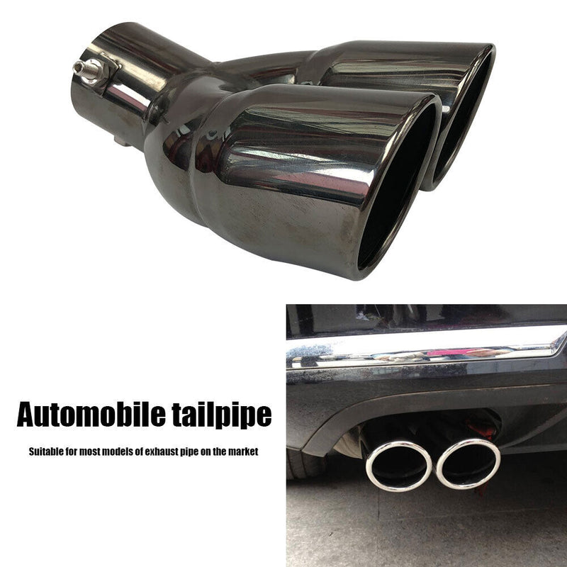 Car Bent Dual Exhaust Muffler Tip Bolt-on Slant Cut Black Titanium (63mm) Newly