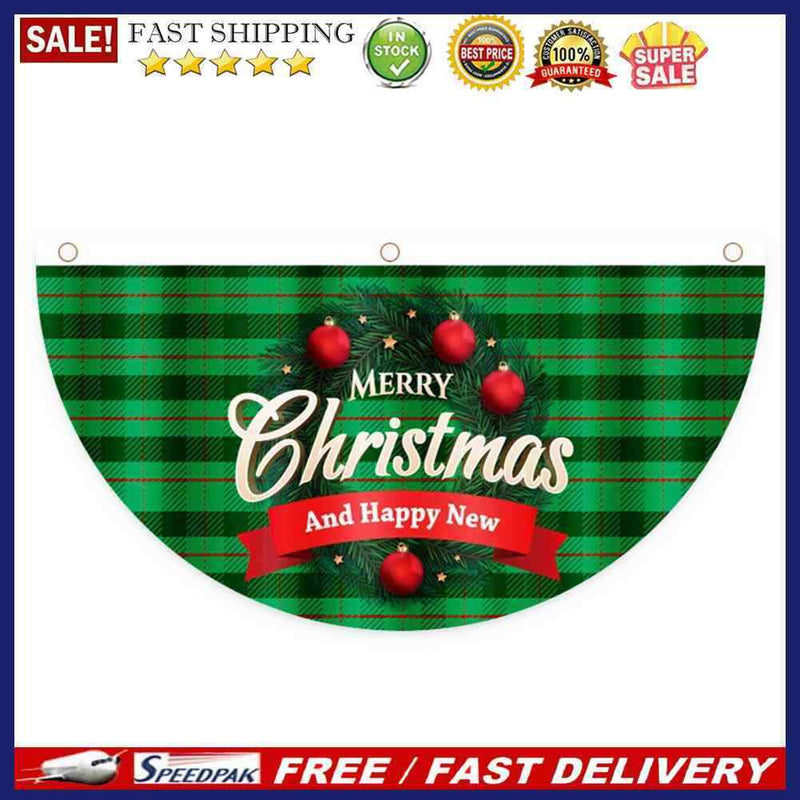 Christmas Half Fan Flag Fan-shaped Bunting Outdoor Xmas Decoration Gift (Wreath)