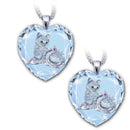 Party Heart Shaped Jewelry Cat Pattern Pendant White Crystal Women's Necklace