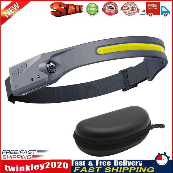 LED COB Headlamp Rechargeable Camping Waterproof Sensor Headlights (Grey) Newly