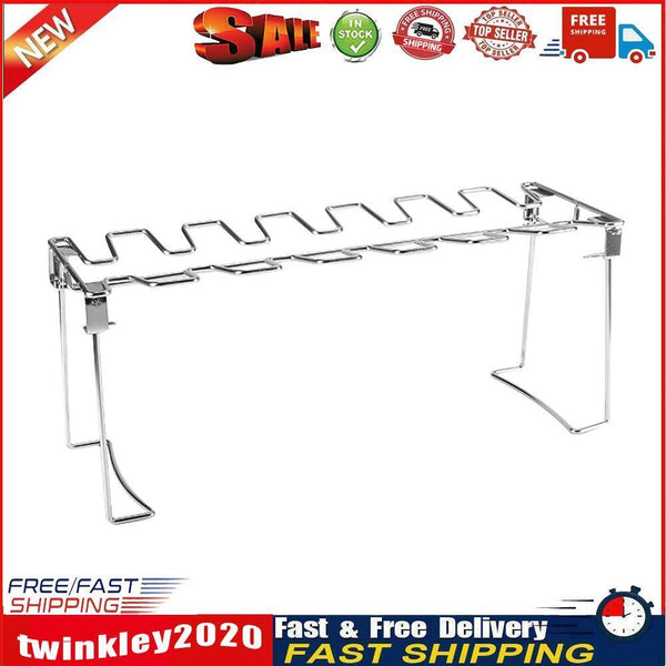 14 Slot Stainless Steel BBQ Rib Shelf Grill Barbecue Chicken Wing Leg Rack Newly