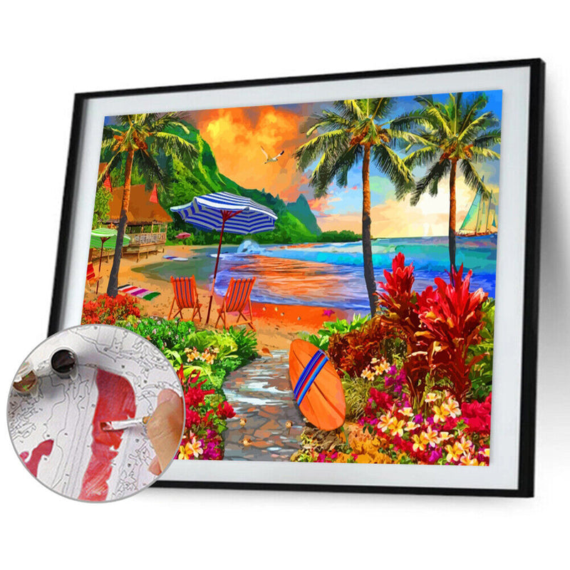 Seaside Scenery Oil Paint By Number Kit DIY Acrylic Painting on Canvas Framel
