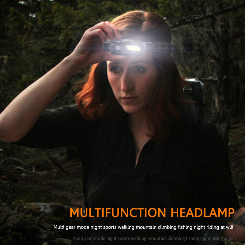 XPE COB LED Rechargeable Headlamp Induction Headlight Sensor Camping Flashlight