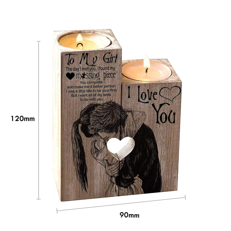 Wood Tealight Candle Holder, Set of 2 Combined Heart Decorative Candle Stands