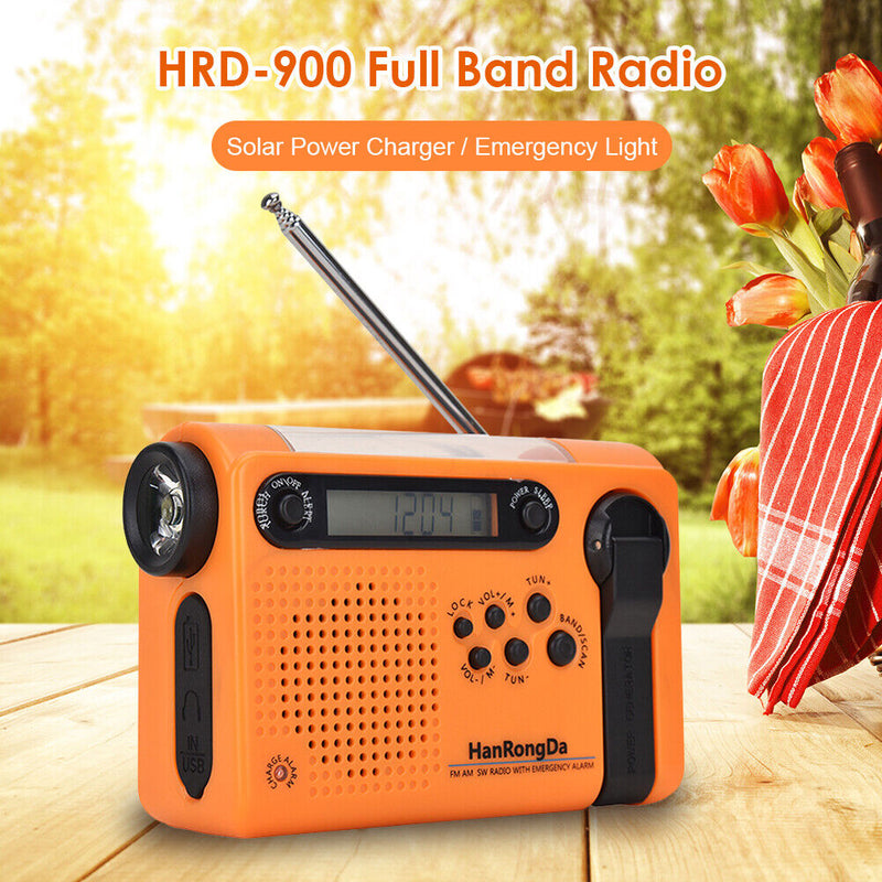 Portable Solar Full Band Radio FM AM LED Flashlight Power Bank Radiogram Newly