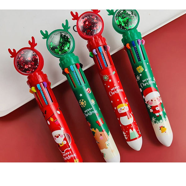 Elk Xmas Boy Ten Color Pen Stationery Christmas Ballpoint Pen Santa Claus
