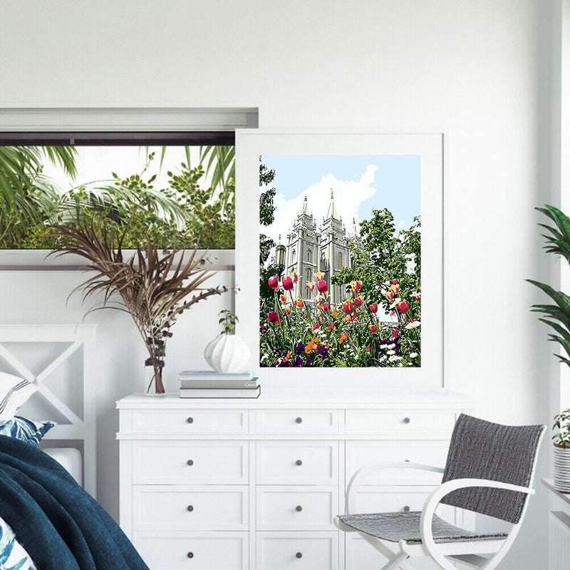 Garden Castle Oil Paint By Numbers DIY Handpainted on Canvas Wall Art Picture