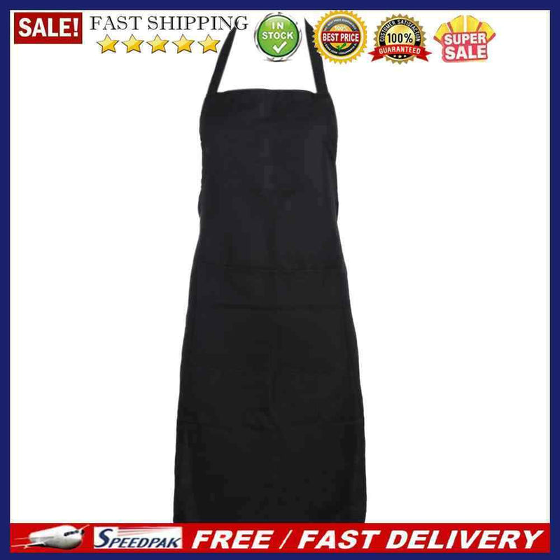 Unisex Solid Cooking Kitchen Restaurant Bib Apron Dress with Pocket(Black)