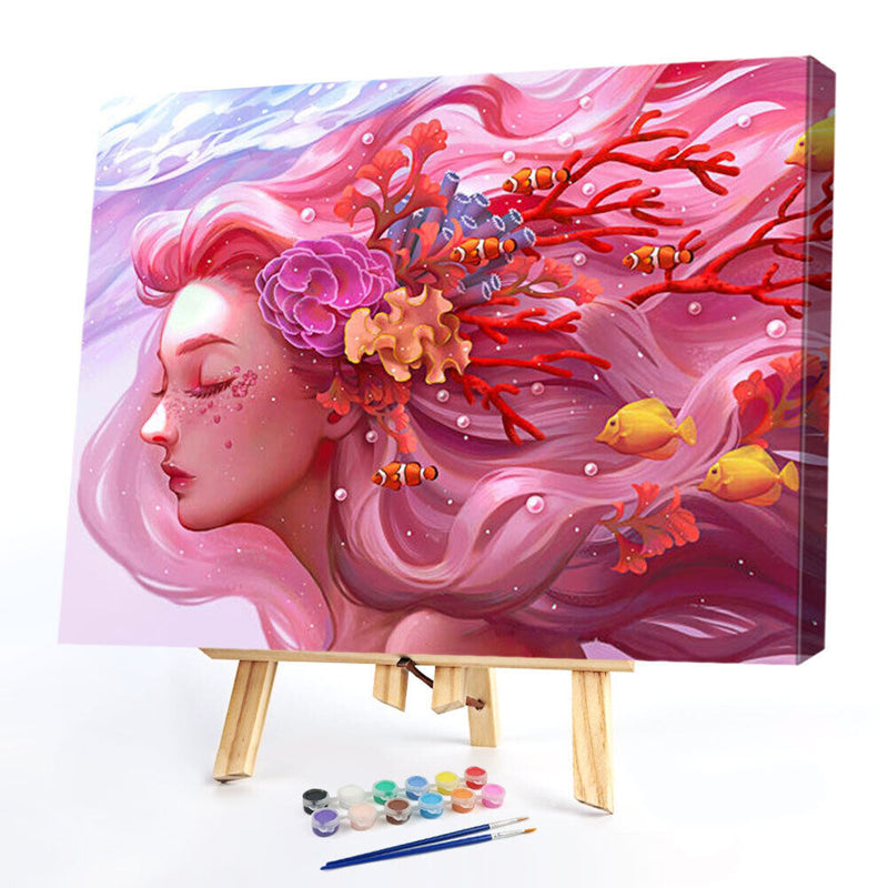 Coral Girl Oil Paint By Numbers Kits Canvas Picture Wall Art DIY Craft Gift