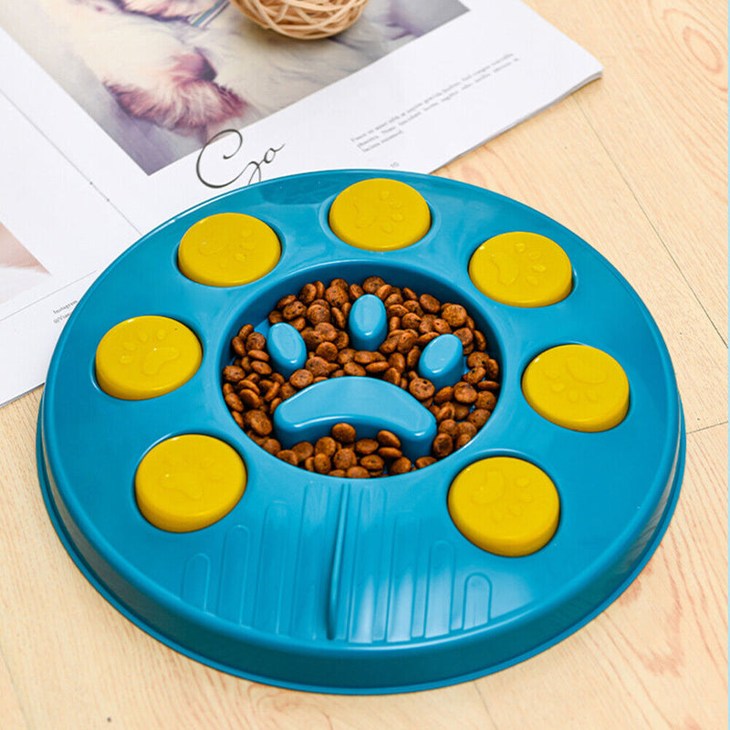 Pet Dog Rotating Feeding Food Bowls Cat Slow Eating Feeder Dish (Lake Blue)