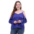 Ladies V-neck Crisscross Tops Solid Color Long Sleeve Women Plus Size T-shirts