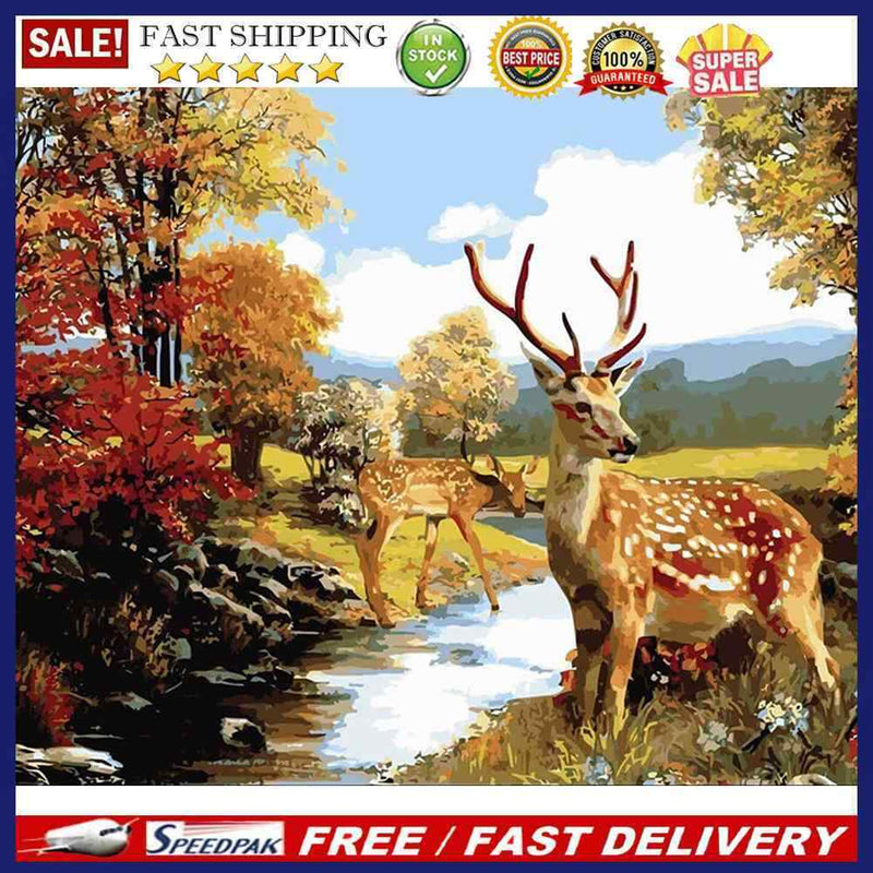 Deer by the Creek Oil Paint By Numbers DIY Canvas Wall Art Picture Craft Decor