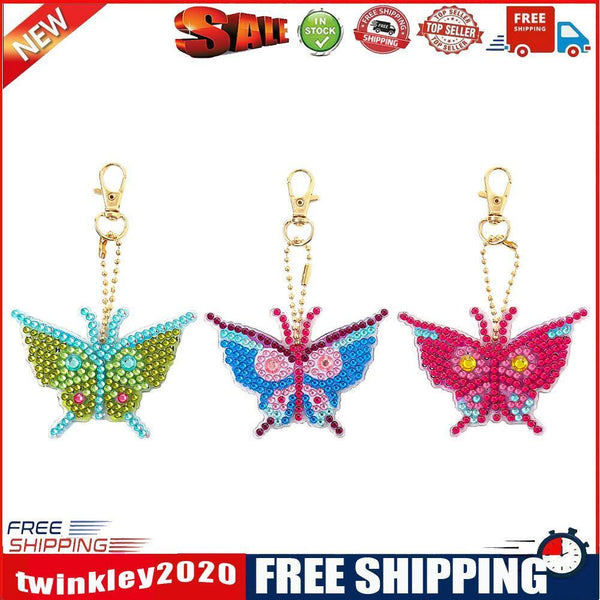 3pcs Mosaic Diamond Painting Keychain 5D DIY Rhinestone Keyring Kit (AA925)