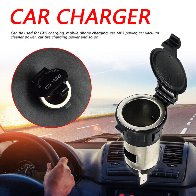 Waterproof Metal Cigarette Lighter Socket 12V Power Outlet for Car Marine ATV RV