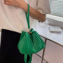 Fashion Pleated Shoulder Crossbody Bags PU Leather Women Office Bucket Handbag