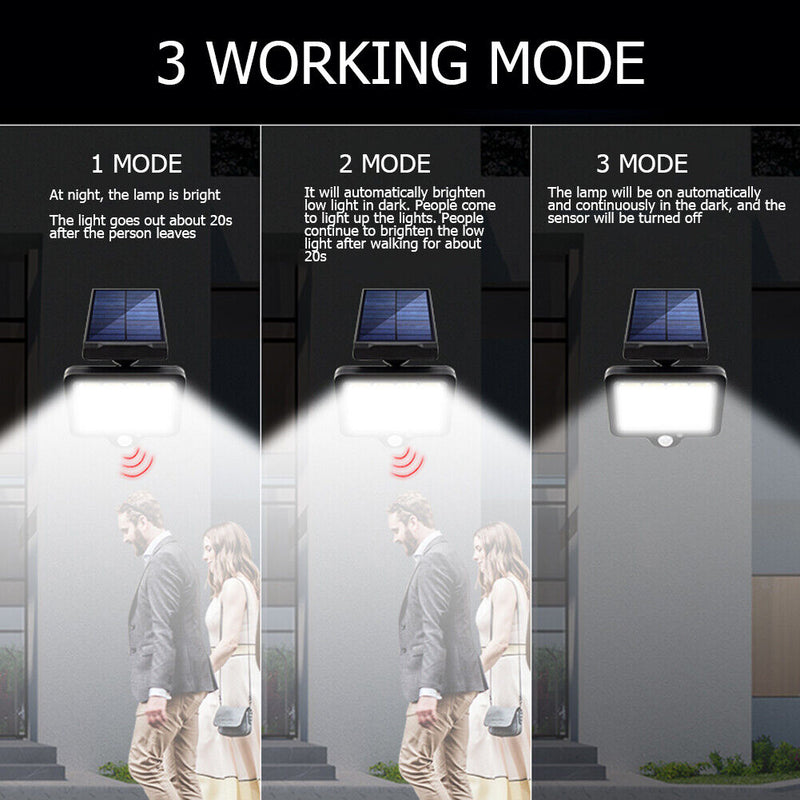 LED Solar Lights PIR Motion Sensor 3 Mode Waterproof Outdoor Sunlight Wall Lamp