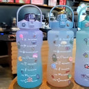 2000ml Large-Capacity Water Bottle Time Marker Frosted Drink Cup (Purple)