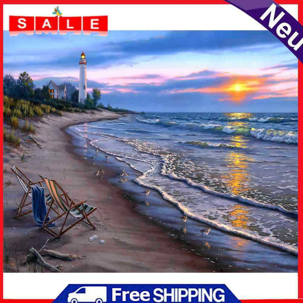 Beach Sunset Oil Paint By Numbers DIY Drawing Picture Kit for Adults Home Decor