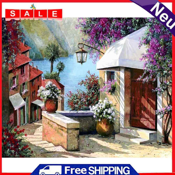 Frameless Oil Paint By Numbers DIY Lake Scenery Picture Craft Kit for Bedroom