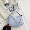 Women Solid Color Chain Messenger Bag Zipper Crossbody Bag (Blue)