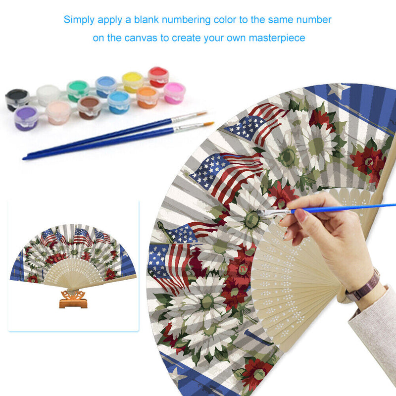 Independence Day Flowers Flag Oil Paint Folding Fan By Numbers DIY Crafts