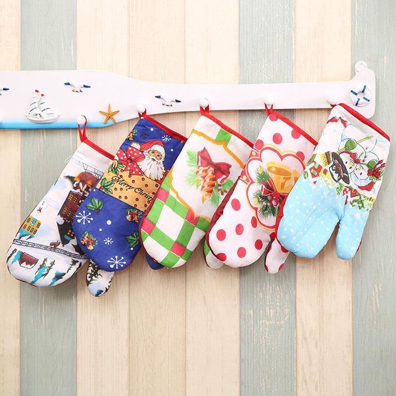 2pcs/set Christmas Home Decoration Glove+Microwave Oven Heat Insulation Pad