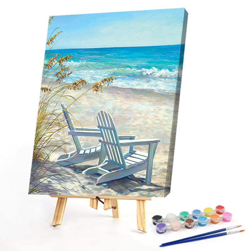 Seaside Lounger Oil Paint By Numbers DIY Handpainted on Canvas Wall Art Unframed