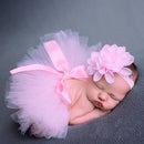 2pcs/set Baby Girls Flower Hairband Bowknot Tutu Skirt Photo Props (0-1M)