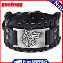 Fashion Men Boy Gift Wolf Head Bracelet Traditional Woven PU Bangle