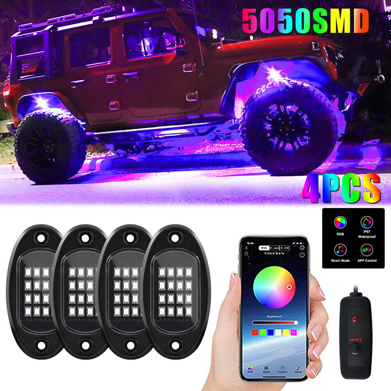 Waterproof Car Underglow RGB LED Rock Lights Chassis Music Lamps (1 to 4) Newly
