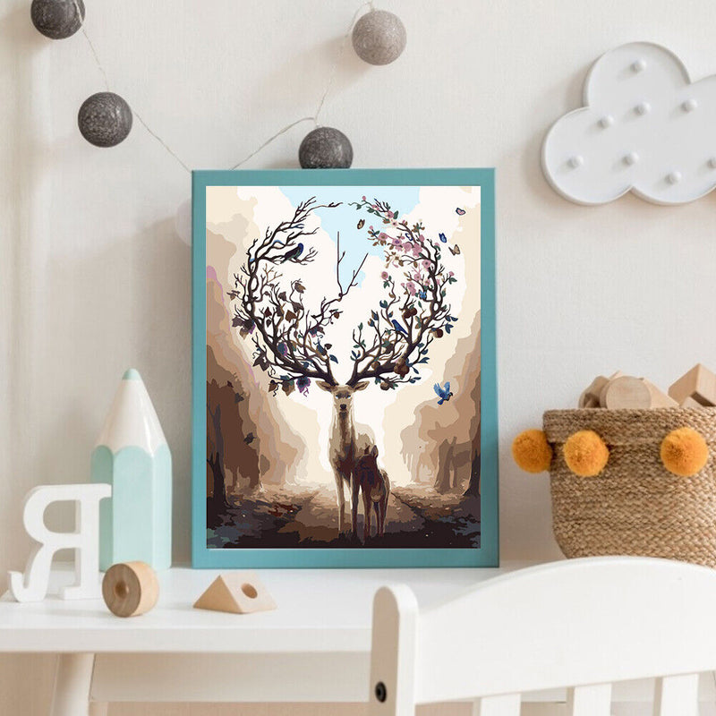 Sika Deer Partial Oil Paint By Numbers DIY Handpainted on Canvas Wall Art