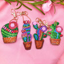 4pcs DIY Full Drill Diamond Painting Keychain Special Shaped Cactus Bag Keyring