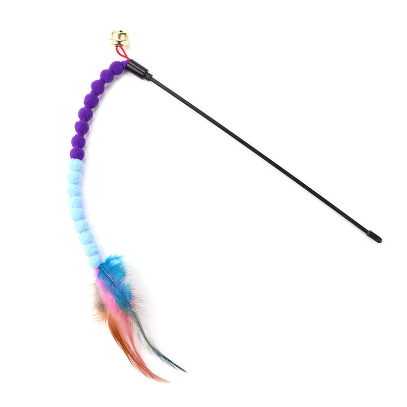 Cat Teasing Stick Colorful Pompom Feather Wand Fun Pet Teaser Rod Toys (04)